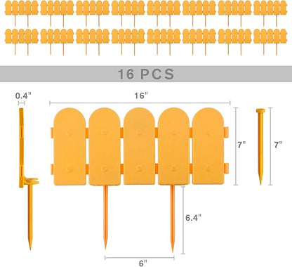 Evelyne Garden Border Edging: Wooden Fence Design - 16pcs Timber Yard Landscaping Fence Liner Lawn Edge Barrier - 20ft Kit of Decorative Lawn Landscape Panels Elements-Landscaping Edging-GMT-10374-C16
