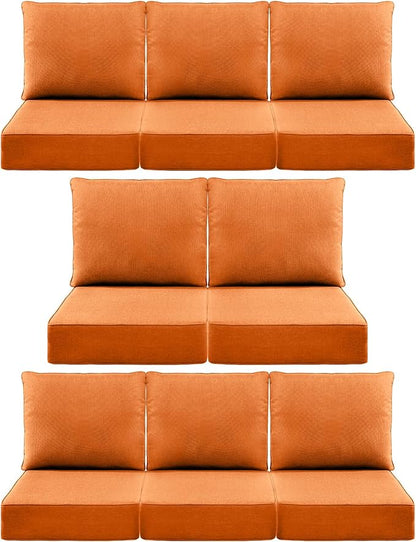Luxury 6" Outdoor Cushions for Patio Furniture, 24x24x6" Thick Seat Cushion Set of 8, Fade Resistant Couch Chair Replacement Cushions High Density Deep Wicker Chair Cushion w/ Removable Cover, Orange