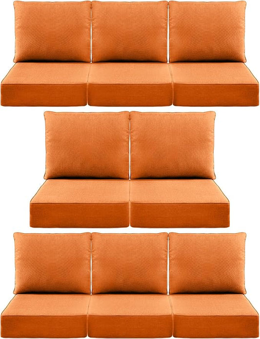Luxury 6" Outdoor Cushions for Patio Furniture, 24x24x6" Thick Seat Cushion Set of 8, Fade Resistant Couch Chair Replacement Cushions High Density Deep Wicker Chair Cushion w/ Removable Cover, Orange