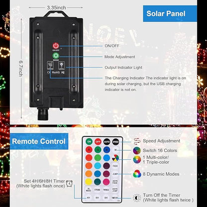 XEWEA Solar Rope Lights Outdoor,16Colors 66LED 39Ft String Light with 20Modes Remote, Solar Powered Rope Tube Lights for Garden Fence Paito Yard Christmas Decoration