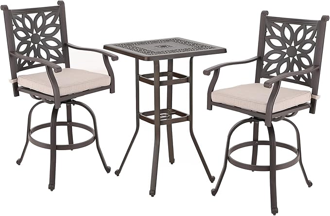 Sophia & William Cast Aluminium Patio Bar Height Table Square with 1.97" Umbrella Hole, Premium Bronze Outdoor Tall Pub Height Bistro Table for Porch Balcony Backyard