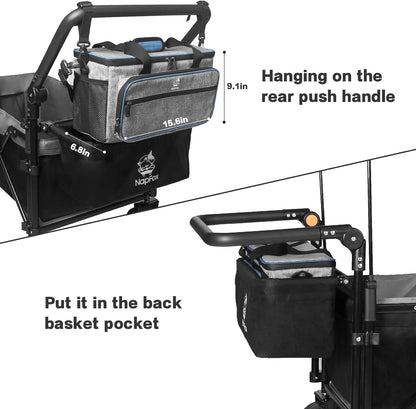 Collapsible Wagon Foldable Wagon Cart with Removable Canopy, Adjustable Push Pulling Handles,Cooler Bag Utility Carts for Shopping, Picnic, Camping,Black Grey