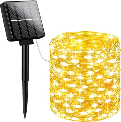 Brightever Outdoor Solar String Lights Waterproof, 1-Pack 40FT 100LED Solar Fairy Lights for Outside with 8 Lighting Modes, Solar Twinkle Lights for Patio Yard Garden Party Decorations (Warm White)