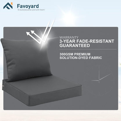 Favoyard Outdoor Seat Cushion Set 24 x 24 Inch Waterproof & Fade Resistant Patio Furniture Cushions with Removable Cover Deep Seat & Back Cushion with Handle and Adjustable Straps for Chair Sofa Couch