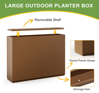 FENCY Metal Rectangular Planter Box for Outdoor - Large Planters with Drainage Holes (35.4" L x 9" W x 25.6" H, Brown)