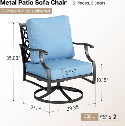 Metal Outdoor Swivel Patio Chairs Set of 2 with 5.75" Extra Thick Cushion, 2 Piece High Back Swivel Rocker Patio Chairs Outdoor Furniture Seating for Deck Balcony Front Porch, Blue