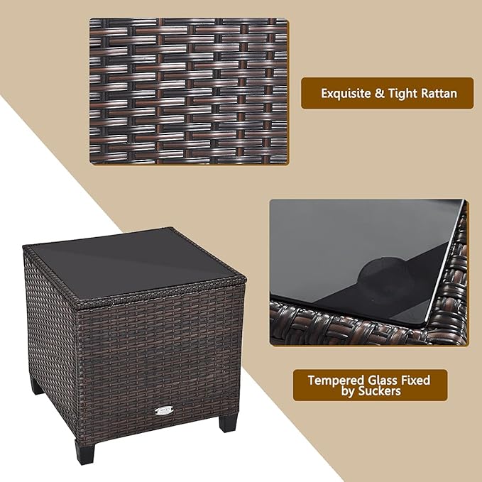 KOTEK 3 Piece Patio Furniture Set, Outdoor Conversation Set with Washable Cushions & Tempered Glass Tabletop, PE Rattan Wicker Bistro Set for Porch, Garden, Balcony (Red)