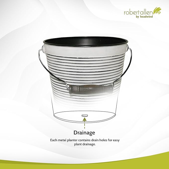 Headwind Vintage Collection Rustic White Ribbed Planters –Charcoal Flower Pots 10 Inch Indoor Plant Pots Bucket for Peace Lily, Pothos, & Lavender, Petunias, Basil Plant for Outdoor by Robert Allen