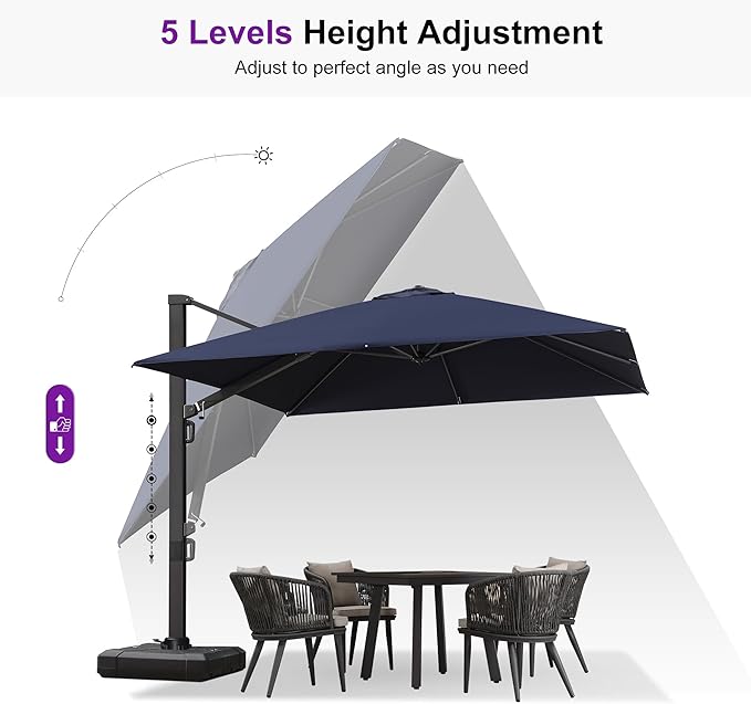 PURPLE LEAF 9' X 12' Rectangle Patio Umbrella Large Cantilever Outdoor Aluminum Offset Umbrella with 360-degree Rotation for Garden Deck Backyard Pool, Navy Blue