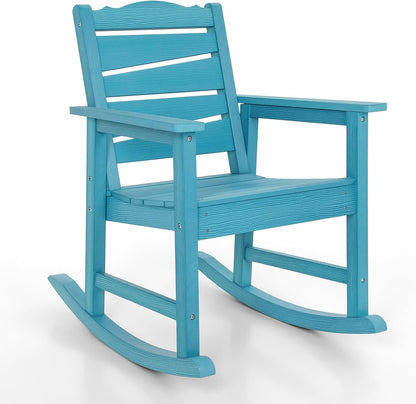 Patio Rocking Chair, Weatherproof HIPS Outdoor Rocking Chair for Adults, 400LBS Support Heavy Duty Porch Rocking Chairs for Garden, Lawn, Backyard, Outdoor and Indoor (Lake Blue)