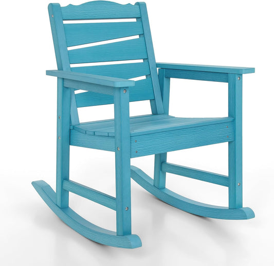 Patio Rocking Chair, Weatherproof HIPS Outdoor Rocking Chair for Adults, 400LBS Support Heavy Duty Porch Rocking Chairs for Garden, Lawn, Backyard, Outdoor and Indoor (Lake Blue)