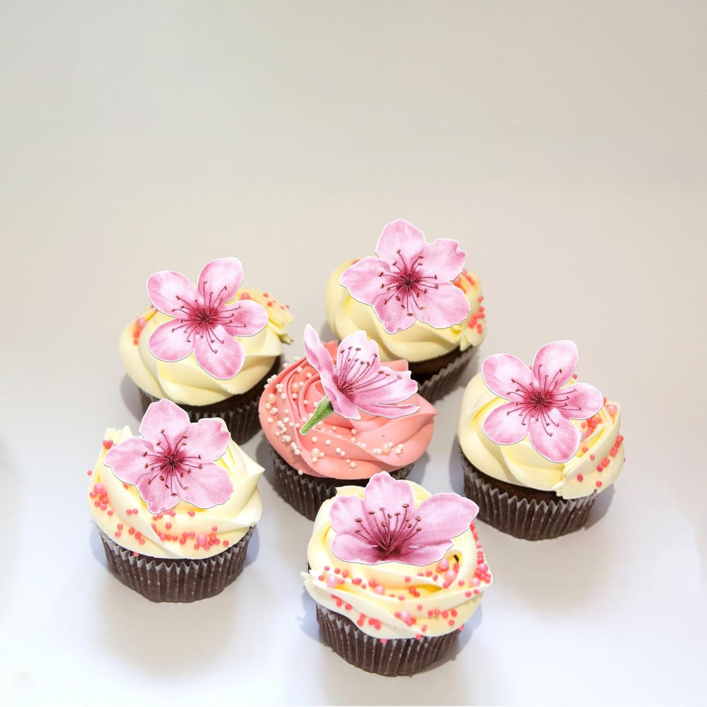 40 PCS Edible Cherry Blossoms Cupcake Toppers Edible Cherry Blossoms Flowers Cake Decorations Wafer Paper Flowers Cupcake Topper for Baby Shower Wedding Birthday Party Decorations Supplies Colorful