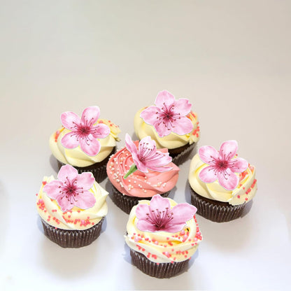 40 PCS Edible Cherry Blossoms Cupcake Toppers Edible Cherry Blossoms Flowers Cake Decorations Wafer Paper Flowers Cupcake Topper for Baby Shower Wedding Birthday Party Decorations Supplies Colorful