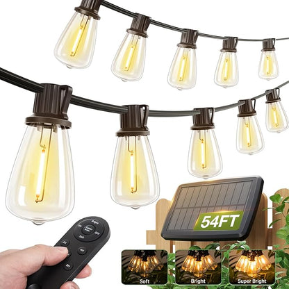 addlon 54(48+6) FT Solar String Lights Waterproof,Patio Lights Solar Powered with Remote & USB Port 15+1 LED Shatterproof Bulbs 3 Light Modes, Dimmable Solar Light for Camping Backyard Garden