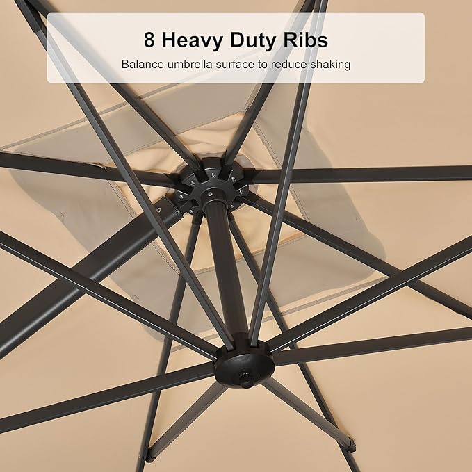 PURPLE LEAF 8' X 8' Left-right Tilting Patio Umbrella Outdoor Cantilever Swivel Square Umbrella Aluminum Offset Umbrella with 360-degree Rotation for Garden Deck Pool Patio Beige