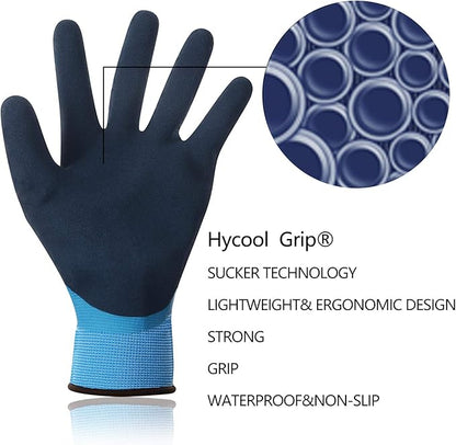 Waterproof Work Gloves for Men and Women, Hycool Thermal Insulated Freezer Rubber Coated Gloves,Super Grip L6201