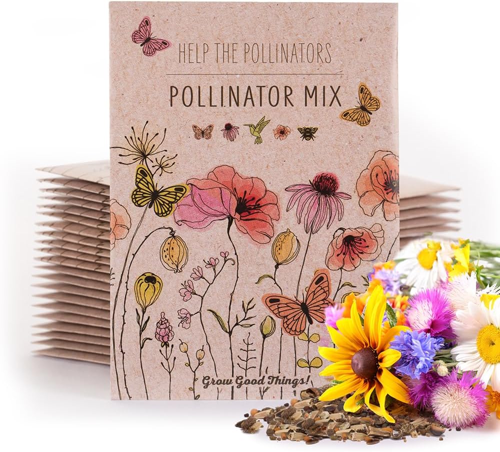 Bentley Pollinator Mix - Pre-Filled, Non-GMO, Non-Coated Butterfly Packets - 25 Annual Wildflower Seeds - Perfect Eco-Friendly Gift