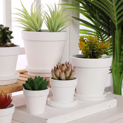 Yishang Large Terra Cotta Pots with Saucer- 6 Pack Large 6'' Terra Cotta Plant Pot with Drainage Hole, Flower Pot with Tray, Terracotta Pot for Indoor Outdoor Plant(White)