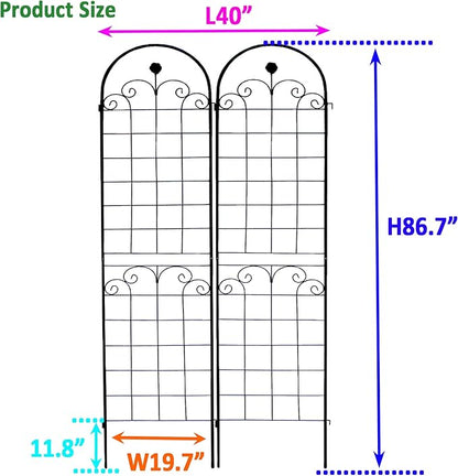 2 Pack Metal Garden Trellis 86.7" H Garden Fence Rustproof Trellis for Climbing Plants Support Roses Flower Outdoor Lawn Black