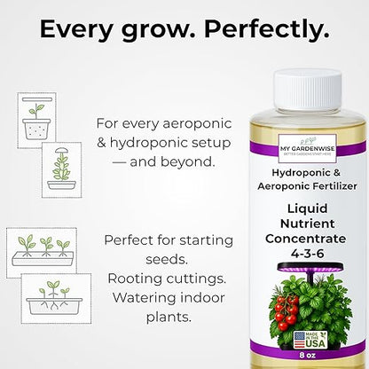 Liquid Plant Food – Hydroponics Nutrients for Indoor House Plants, Tomato, Strawberry, Lucky Bamboo, Lettuce, Vegetable Garden & Herbs – Aero Nutrients Liquid Fertilizer for All Growing Systems (32oz)