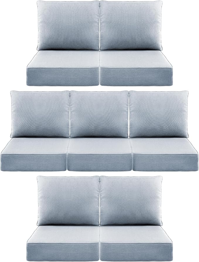 Luxury 6" Outdoor Cushions for Patio Furniture, 24x24x6" Thick Seat Cushion Set of 7, Fade Resistant Couch Chair Replacement Cushions High Density Wicker Chair Cushion w/ Removable Cover Baby Blue