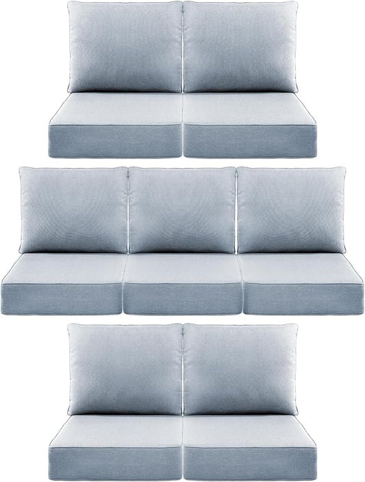 Luxury 6" Outdoor Cushions for Patio Furniture, 24x24x6" Thick Seat Cushion Set of 7, Fade Resistant Couch Chair Replacement Cushions High Density Wicker Chair Cushion w/ Removable Cover Baby Blue
