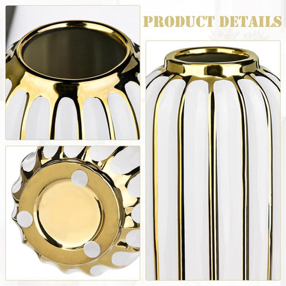 Briful Gold Plated Lantern Ceramic Vase Home Decor Creative Design Porcelain Decorative Flower Vase 8.66'' White Ceramic Vases for Wedding Anniversary Decoration