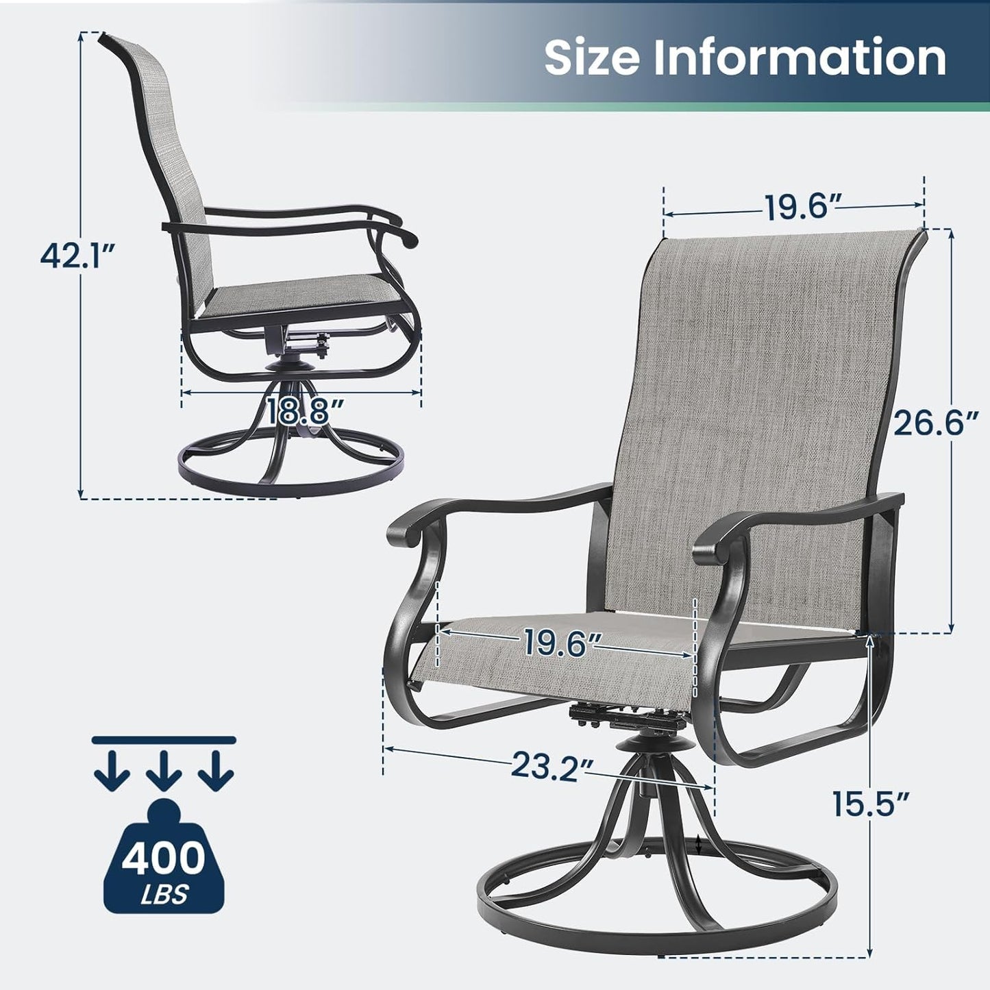 Amopatio Patio Swivel Chairs Set of 6, Outdoor Swivel Rocker Dining Chairs with All Weather Textilene High Back & Metal Frame, for Backyard Deck Lawn Garden (Light Gray)
