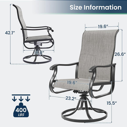 Amopatio Patio Swivel Chairs Set of 6, Outdoor Swivel Rocker Dining Chairs with All Weather Textilene High Back & Metal Frame, for Backyard Deck Lawn Garden (Light Gray)