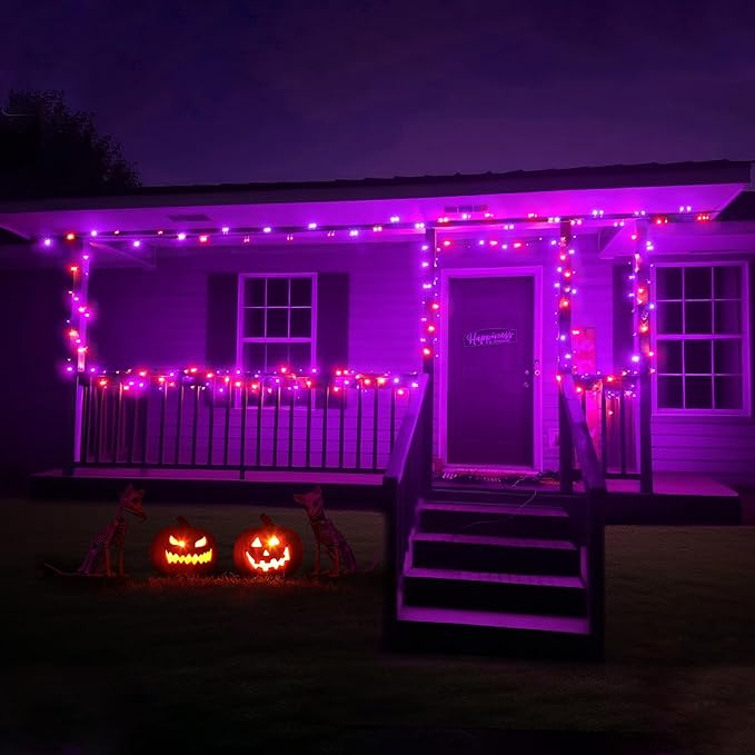 BlcTec Halloween Lights 500 LED 174FT Halloween String Lights with 8 Modes, UL Certified, Connectable, Waterproof, Timer for Indoor Potdoor Yard, Porch, Trees, Haunted House Decorations, Orange Purple