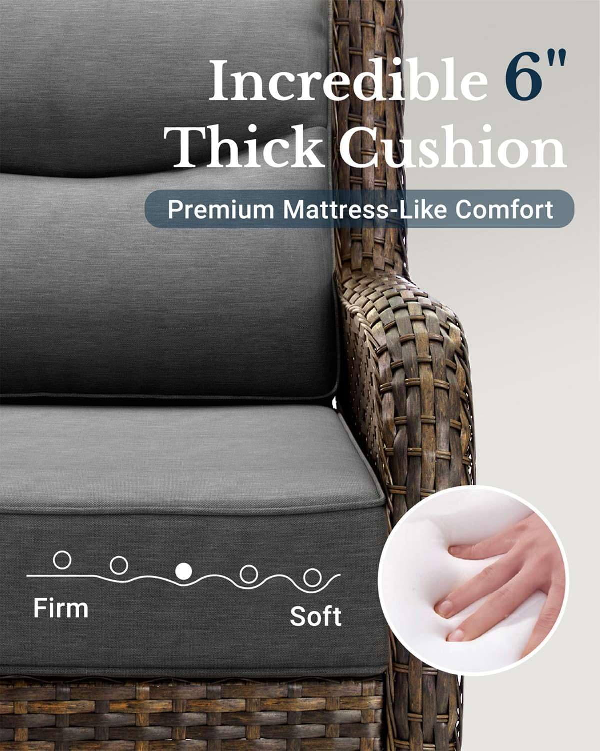 HILLGA Luxury Patio Furniture Set with 6-Inch Thick Cushions, High Back Outdoor Swivel Rocker Chairs and Patio Couch, 6-Piece All Weather Conversation Set for Porch Deck Pool Yard, Dark Grey (V3)