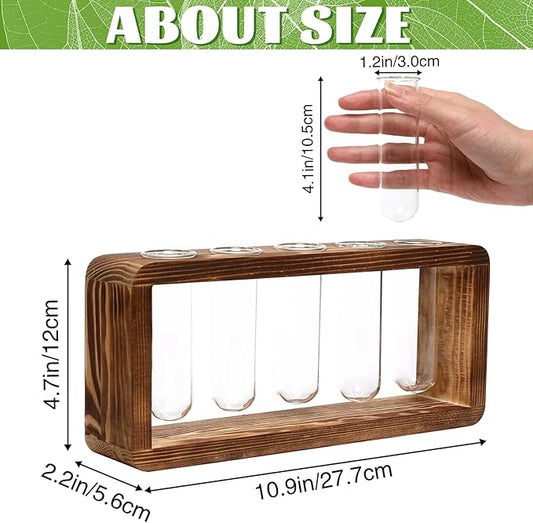 Glass Plant Propagation Station with 5 Test Tubes Planter Vase with Wooden Stand Birthday Gifts for Women Mom Plant Lovers