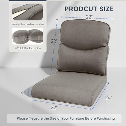 Patio Chair Cushions 4 Packs - Outside High Back Thick Water-Resistant Cushion 22x24 with Zipper Cover for Outdoor Glider Rocking Chairs Loveseat Couch – Grey/Crescent