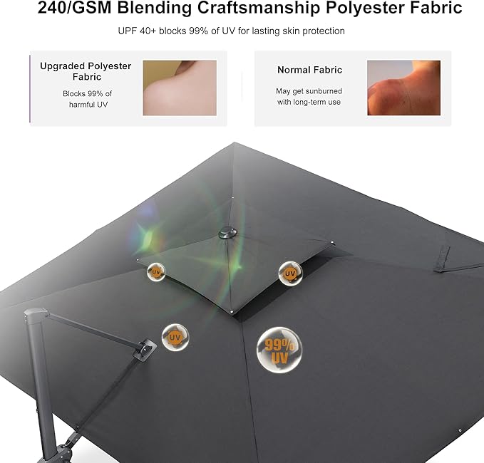 PURPLE LEAF 9' x 12' Cantilever Patio Umbrella Outdoor Umbrella with 280lbs Base Large Rectangular Windproof Offset Umbrella for Pool Deck Garden, Graphite Grey