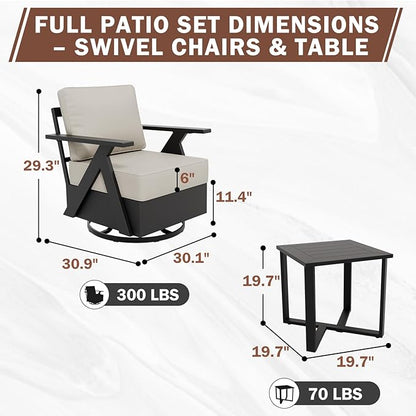 EAGLE PEAK Urban Slate 3 Piece Outdoor Bistro Set Modern Swivel Rocking Chairs and Table, Outdoor Furniture Set for Balcony Porch Deck or Backyard, Black/Beige