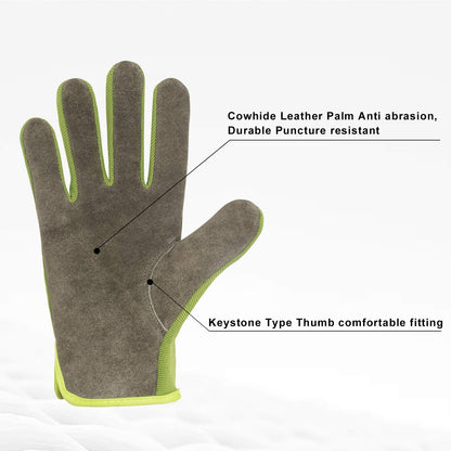 HLDD HANDLANDY Leather Work Gloves for Men & Women, Cowhide Gardening Gloves Utility Work Gloves, Mechanic Construction Driver Gloves (M, Green)