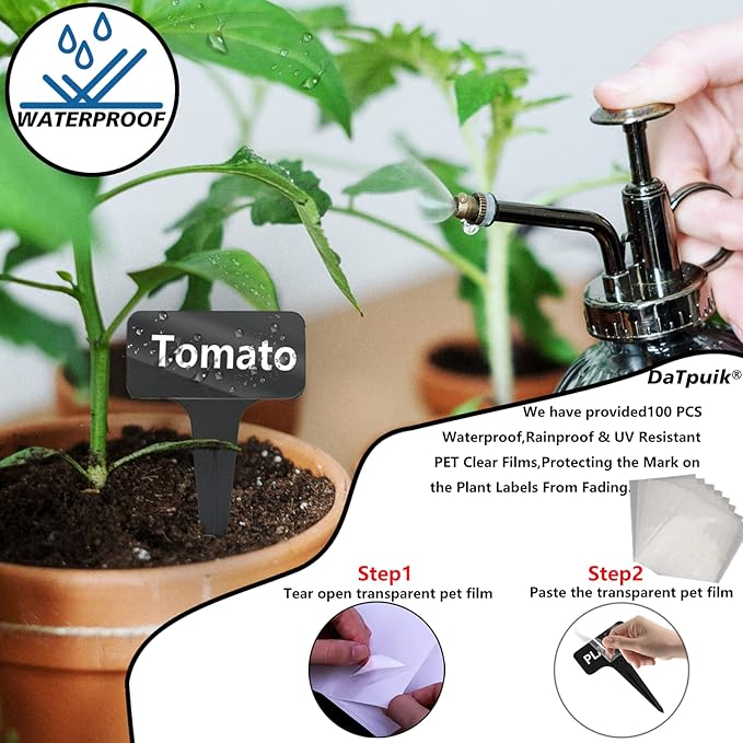 100 Pcs Waterproof Black Durable Plastic Plant Outdoor Garden Labels Nursery Markers T-Type Thick Tags Re-Usable for Vegetables Seedlings