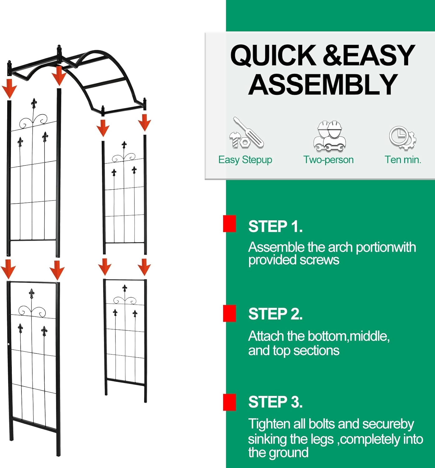 Heavy Duty Metal Garden Arch 7.6ft High Garden Arbor for for Climbing Plants Roses Vines, Outdoor Garden Lawn Backyard Patio, Garden Wedding Party Decoration