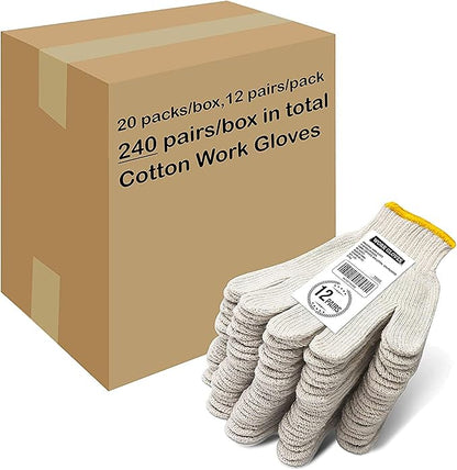 Evridwear Cotton Polyester String Knit Shell Safety Protection Work Gloves for Painter Mechanic Industrial Warehouse Gardening Construction Men One Case (12 PairsX20) With no dots, M Size