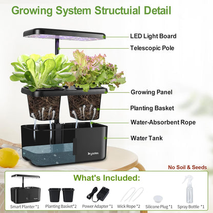 Indoor Garden System 19 Watt LED Growing Light Upgrade 2 Self-Watering Soil-Cultivated Growing Pots Gardening Gifts for Mom Plant Pot for Vegetables Herbs Tomato(No Seeds&Soil)