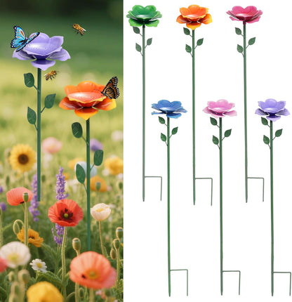 Bee Watering Station, Butterfly Feeder, Metal Bee Water Feeder with Flower Design,Elegant Outdoor Rose Yard & Patio Decoration (6PCS)