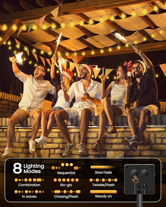 Solar String Lights Outdoor Waterproof, 2 Pack 60 LED 36.5 FT Each, Solar Powered Patio Lights with 8 Lighting Modes for Garden Yard Porch Wedding Party Decor (Warm White)