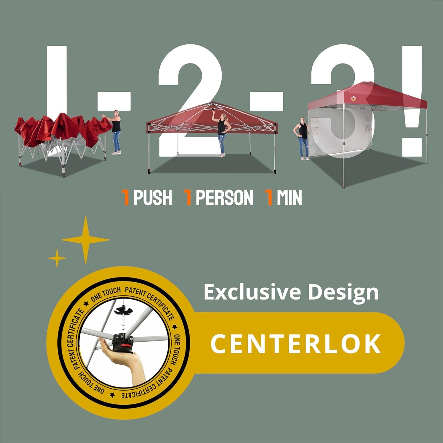 CROWN SHADES 10x10 Pop Up Canopy with 1 Side Wall - Beach Tent with One Push Setup - Outdoor Sun Shade for Events, Parties, Camping - Gazebo with STO-N-Go Cover Bag (Red)