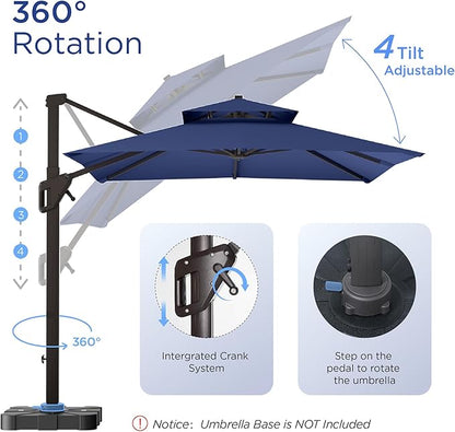 10' X 13' Patio Umbrella with Base Included Outdoor Large Rectangle Offset Cantilever Umbrellas Double Top Heavy Duty Windproof with 360-degree Rotation for Pool Garden Deck