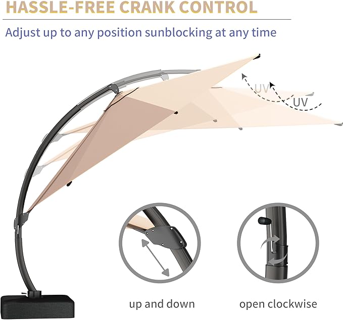 Kingdura 11ft Offset Cantilever Patio Umbrella with Base Included, Large Round Aluminum Outdoor Umbrella, 360° Rotation & Infinite Tilt, Heavy Duty Frame for Deck Pool Backyard, Beige