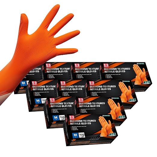 Jointown Basic Heavy Duty Nitrile Gloves, Mechanic Gloves 8 Mil Nitrile Disposable, with Raised Diamond Texture, Case of 1000, Orange, Medium