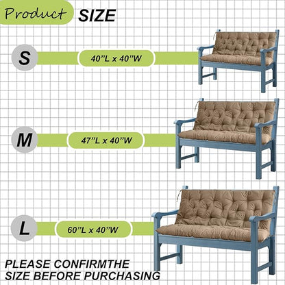 Swing Replacement Cushions with Backrest, 2 or 3 Seater Waterproof Non-Slip Overstuffed Swing Pad, Indoor/Outdoor Bench Cushion for Porch Chair Swing Garden Furniture(Khaki 40 * 40 in)