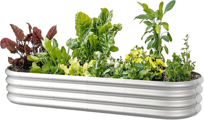 6x2x1ft Oval Galvanized Raised Garden Bed Outdoor 9-in-1 Large Metal Modular Planter Box Raised Beds for Gardening,Vegetables,Fruits,Flowers & Herbs (Silver)