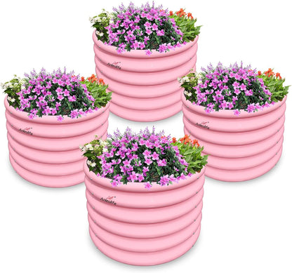 A ANLEOLIFE Kids Raised Garden Beds Outdoor (4-Pack)-24x24x18in Round Galvanized Metal Planter Box for Planting Vegetables, Flowers, Fruits, Eco-Safe & Easy Setup, Blush Pink