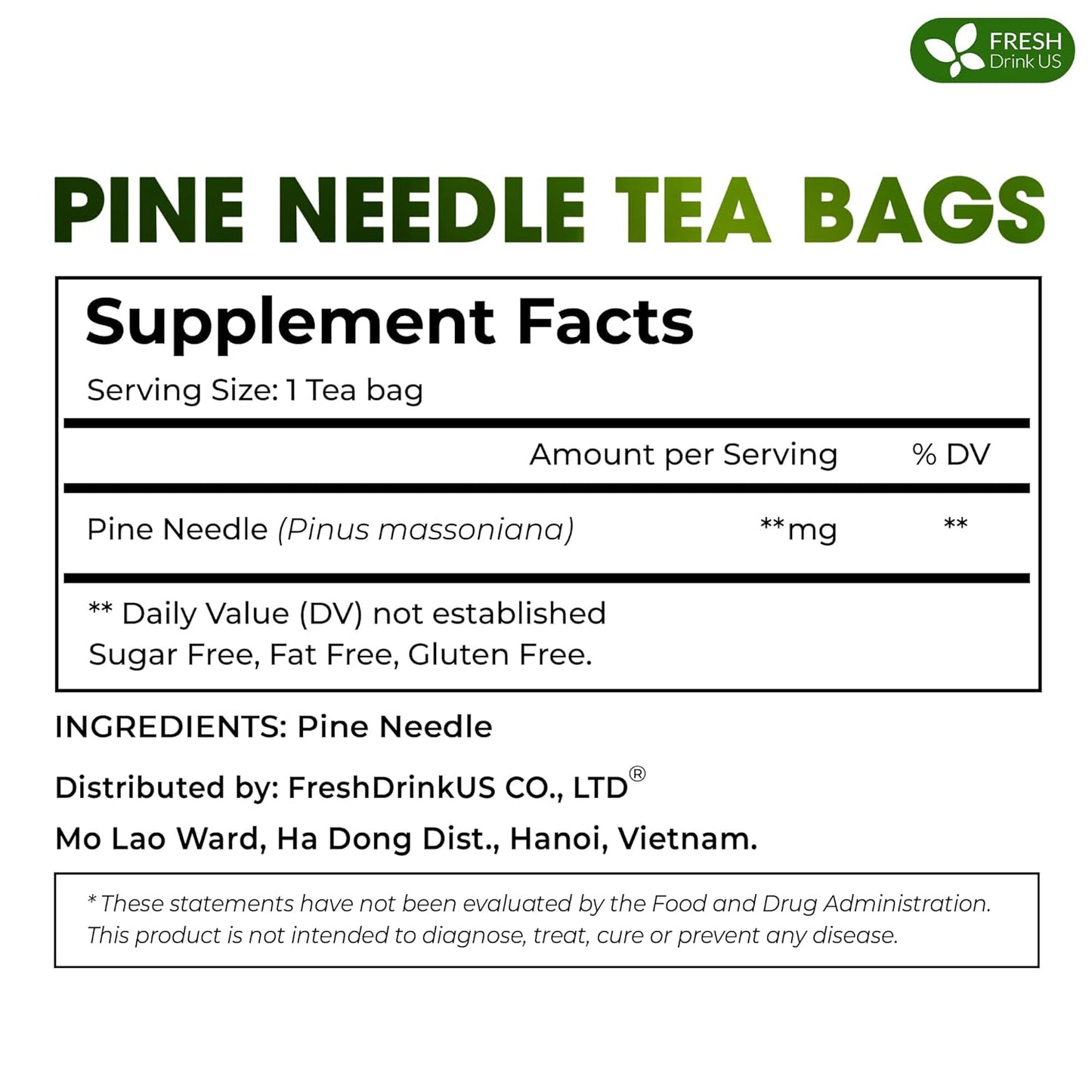 FreshDrinkUS, Pine Needle Tea Bags – 75 Tea Bags, Naturally Caffeine-Free, Refreshing Herbal Tea, Wild-Harvested Pine Leaves, Aromatic and Soothing – Non-GMO & Eco-Friendly Packaging